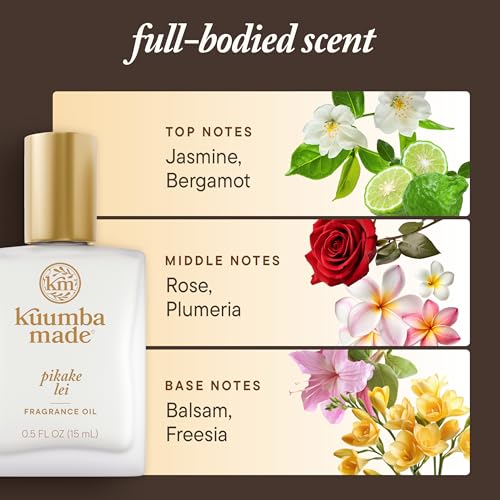 Image of Kuumba Made Pikake Lei Fragrance Oil Roll-On, Alcohol-Free, 0.5 Fl Oz | Long-Lasting Scented Oil with Jasmine, Bergamot, Gardenia Notes, Botanical, Skin-Friendly Perfume Roller, Vegan, Cruelty-Free