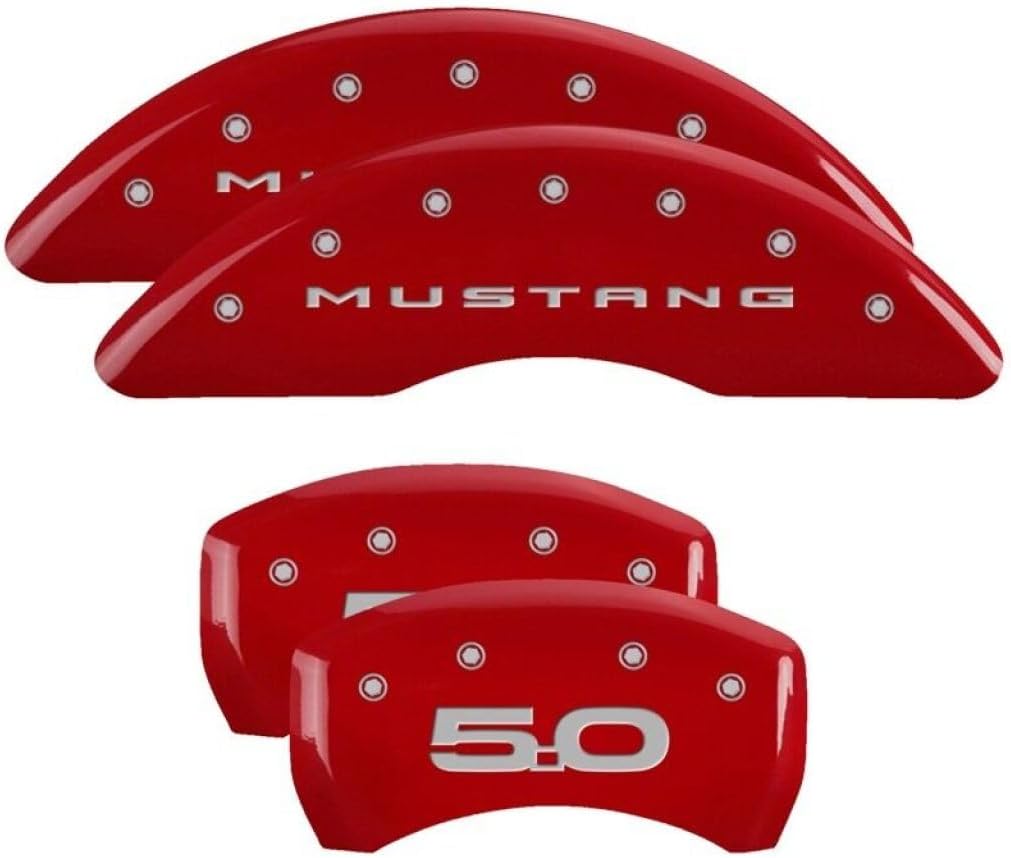 MGP Caliper Covers - Brake Caliper Covers 2015-2023 Ford Mustang (10200s) Front and Rear Set - Mustang / 5.0 Logo - Red