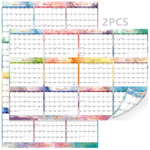 RUMIA 2pcs Yearly Planner 2024 Wall Calendar, Erasable Calendar Monthly Large Dry Erase Vertical/Horizontal 34''x22''