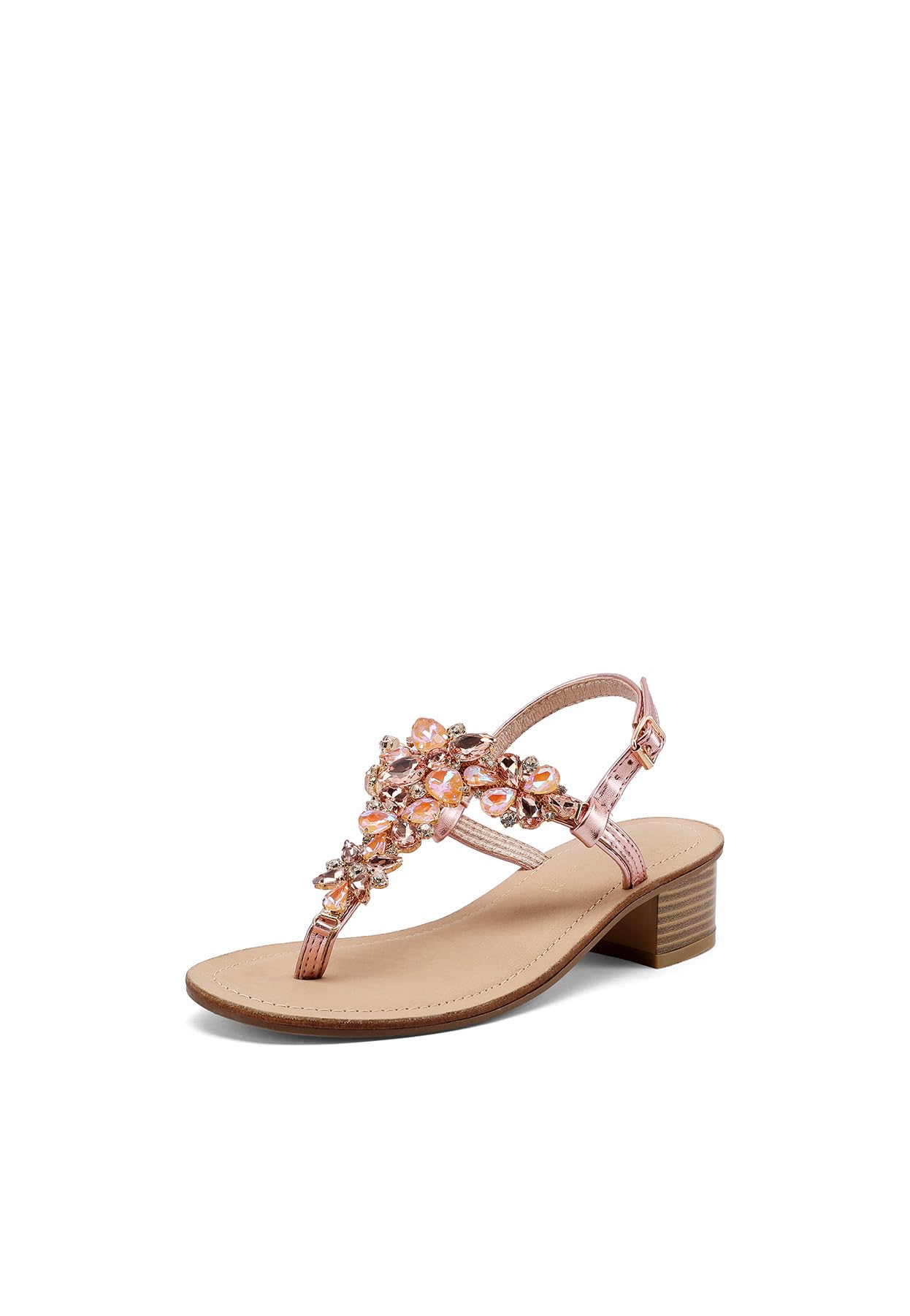 QUEEN HELENA Sandali Gioiello Infradito con Tacco Basso con Strass Eleganti Donna Y6024 (Y7004 Rose Gold, Sistema Taglie Calzature EU, Adulto, Donna, Numero, Media, 35)