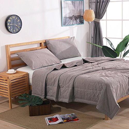 Ntcoco 3 Piece Comforter Set Thin Quilt Summer Lightweight Comforter,100% Washed Cotton,Machine Washable,Soft Comfy Breathable Can Sleep Naked (Pale Mauve, King) #TOP3