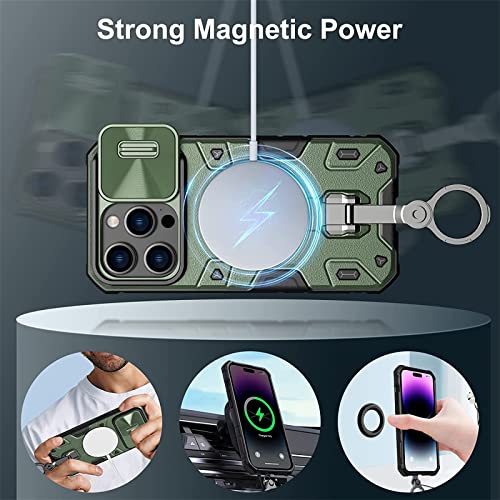 Wefor Case For Iphone 14 Pro Max Case With Stand, Slide Camera Cover, Military Grade Shockproof Portective Case Compatible With Magsafe Wireless Charger&Magnetic Car Mount Holder (Green) #TOP1