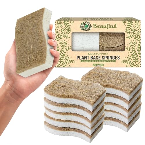 5 Best Natural Kitchen Sponge For A Greener Home 3 BEAUFITAL 20 Count Non-Scratch Natural Kitchen Sponge, Biodegrada...