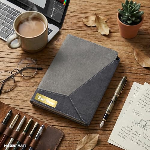 Image of FoldBook Mail Personalized Name Print A5 Notebook with Magnetic Flap Closure, Envelope Style 3-Fold Cover, 192 Pages Premium 80 GSM Paper, Bookmark Ribbon, Custom Journal Diary for Office School Gifts (GREY)