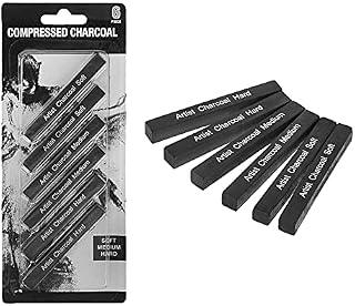 Compressed Charcoal Sticks Sketch Charcoal Sticks Charcoal Pencils for Drawing Sketching, Shading Artists Drawing Charcoal Assorted, Soft, Medium, Hard, Pack of 6