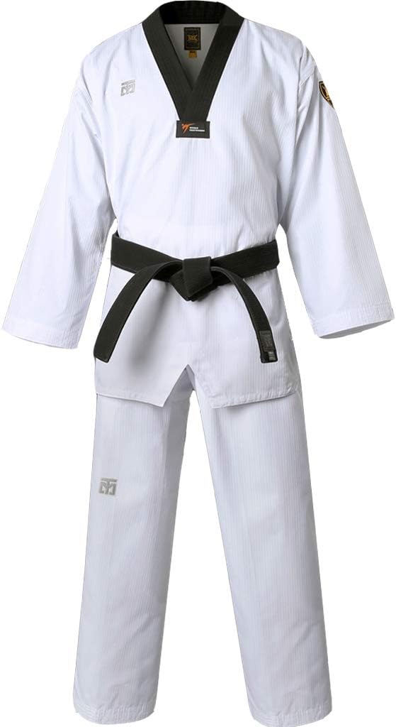 Korea Taekwondo MTX S2 Uniform Black V-Neck Dobok MMA Martial arts Karate Basic Training WT Logo (160(Height: 160~169cm)(5.24~5.54ft))