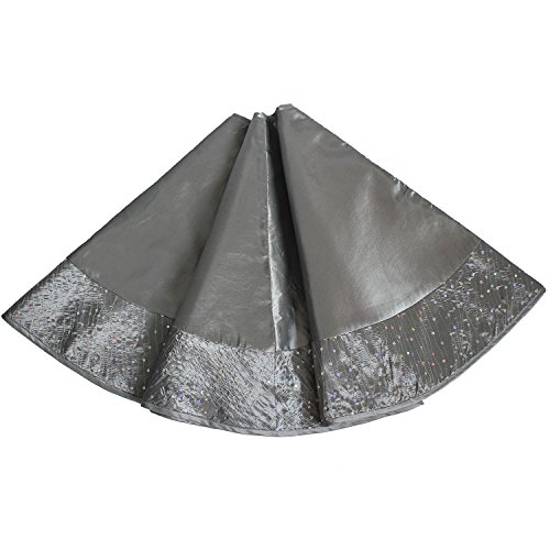 Gireshome Silver Faux Silk Satin Center, Sparkle Glitter Sequin Blingbling Border Christmas Tree Skirt,Xmas Christmas Holiday Party Decoration-36inch