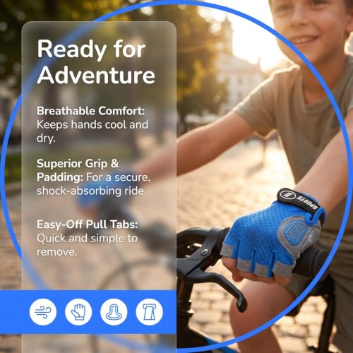 Gant Velo Enfant, Demi Doigt Gants de Sport Antidérapants, Respirants – vue 3