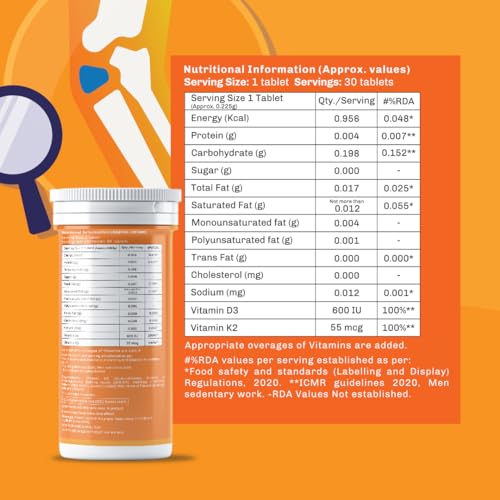 Image of Vitamin D3 600 IU + K2 as MK7 Supplement - Supports Stronger Bones, Immunity & Heart Health - Plant Based Fast Dissolve Tablets - 30 Nos (Pack of 1)