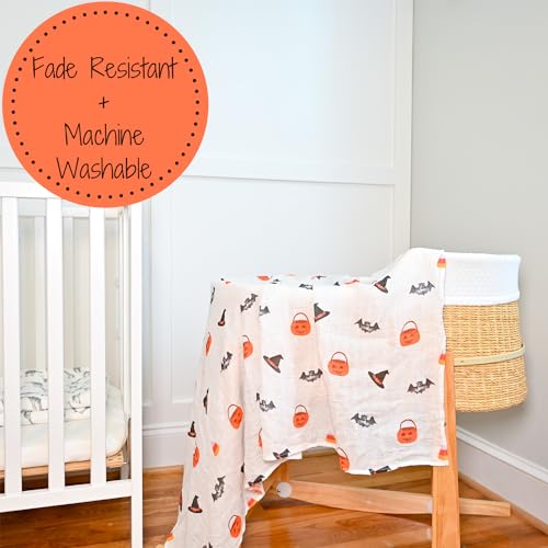 Image of LollyBanks Swaddle Blanket, 100% Cotton Baby Blanket, Soft Muslin Swaddle Blankets 47 x 47 Inches, Nursery Swaddling Blankets for Boys and Girls, Baby Essentials, Registry (Halloween Print)