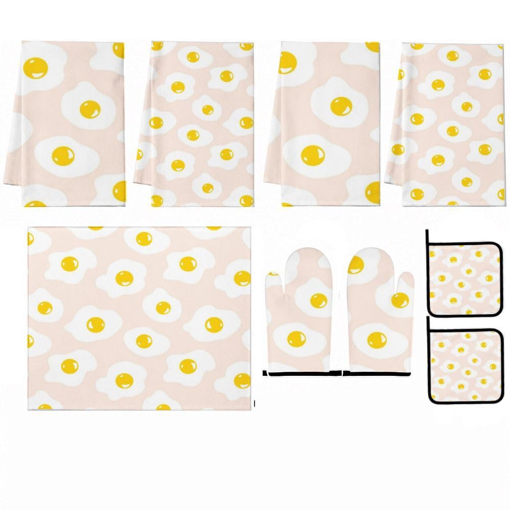 Juego de 9 bonitos huevos fritos para decoración de cocina y accesorios