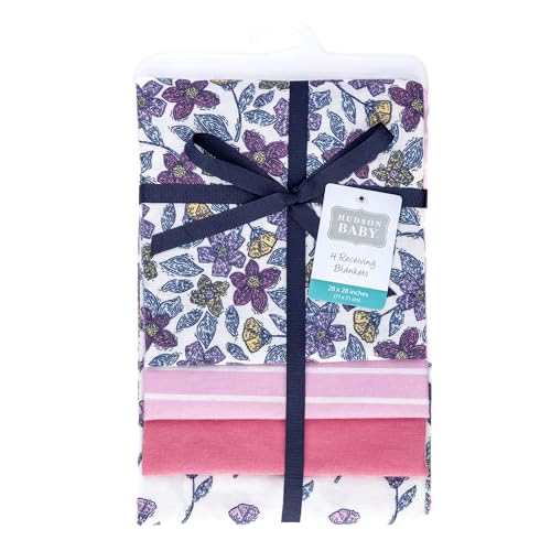 Image of Hudson Baby Unisex Baby Cotton Polyester Flannel Receiving Blankets, Begonia Pink Floral, One Size