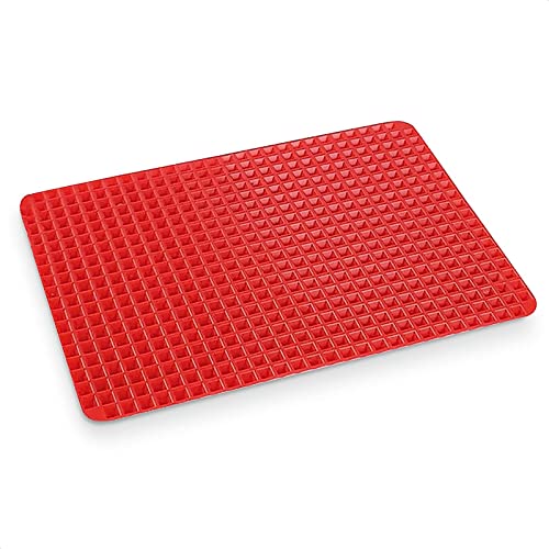 Silicone Baking Mat Pyramid Sheet - Healthy Silicone Mat For Oven - Fat Reducing Nonstick Cooking Mat For Oven Grilling Bbq, Roasting Pastry Baking Mat - Bacon Cooker Oven Mat (1Pc, 16X11 In, Red) #TOP25