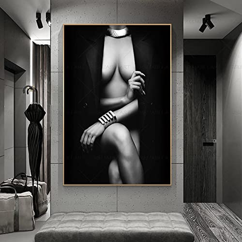 Toile corps femme noir et blanc 70x100cm | Affiche peinture à l'huile salon