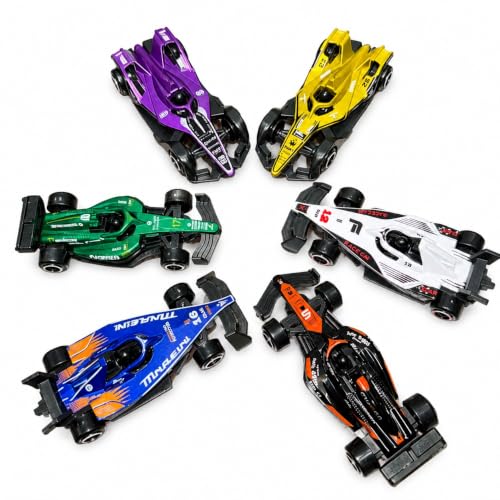 Image of 6 Pack Die Cast Formula Racing Car Toy Set, 1:64 Scale Pull Back Metal Race Cars for Kids, Mini Formula Sports Car Collection, Toy Vehicles for Boys & Girls Age 3+