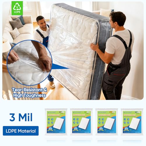 Image of TICONN 2PK Plastic Mattress Bag for Moving Storage, Waterproof Mattress Protector Cover, Heavy-Duty Mattress Moving Supplies (3 mil, Twin) (Pack of 2)