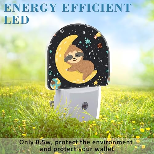 Image of Cute Baby Sloth Sleeping on Moon Night Light for Kids, LED Night Light Plug into Wall with Dusk to Dawn Sensor for Girls Boys Women Room Decor, Hallway, Kitchen, Bathroom, Nursery, Stairs