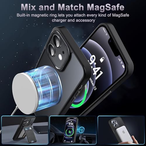 Newfuture Designed for iPhone 12 Case/iPhone 12 Pro Case with Magnetic [13 FT Military Drop Protection] [Compatible with Magsafe] Translucent Shockproof with Anti-Fingerprint Phone Case, Black