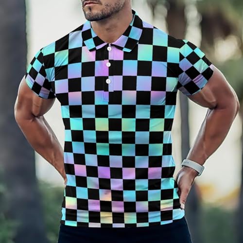 Polo de golf pour homme imprimé à carreaux irisé - 2