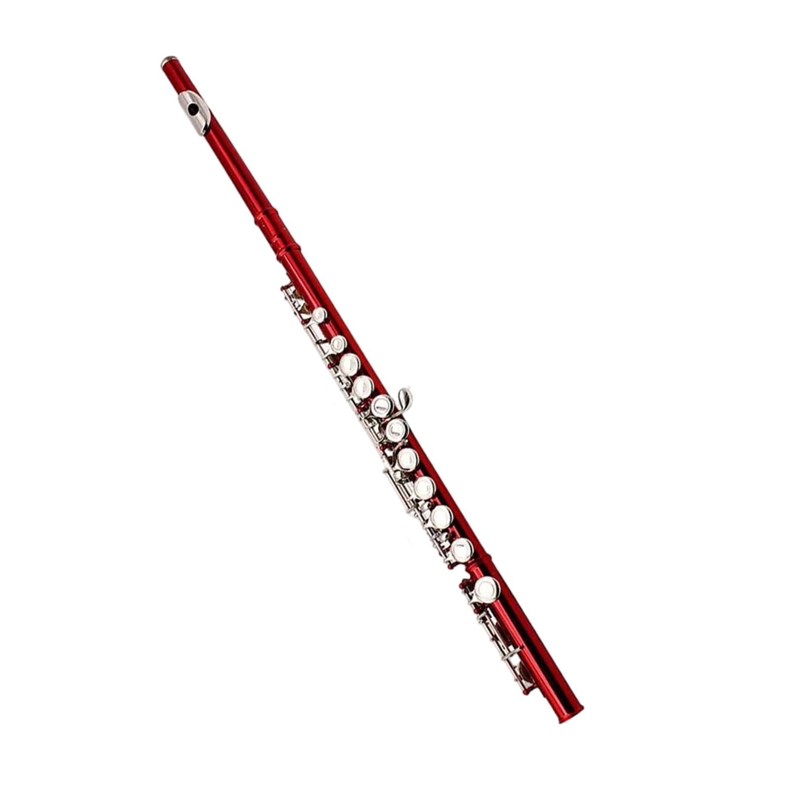 Classic Flet Poprzeczny 16 kluczowy instrument dla początkujących z zamkniętym otworem C Flet jest dostarczany zestawem uchwytów na rękawiczki(Red)