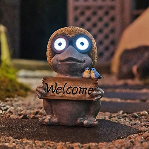 Rezpuao Garden Statue Of Frog With Solar Light Eyes,Solar Garden Frog Outdoor Decorations,Frog Figurine For Patio, Balcony, Yard, Lawn Ornament,Perfect Garden Gift,9.72Inch #TOP1