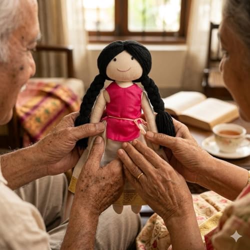 Image of Pink Kerala Girl Handcrafted Indian Rag Doll, Soft Cotton Fabric & Yarn Hair South Indian Cloth Doll, Traditional Handmade Doll for Kids, Home Decor & Gifting
