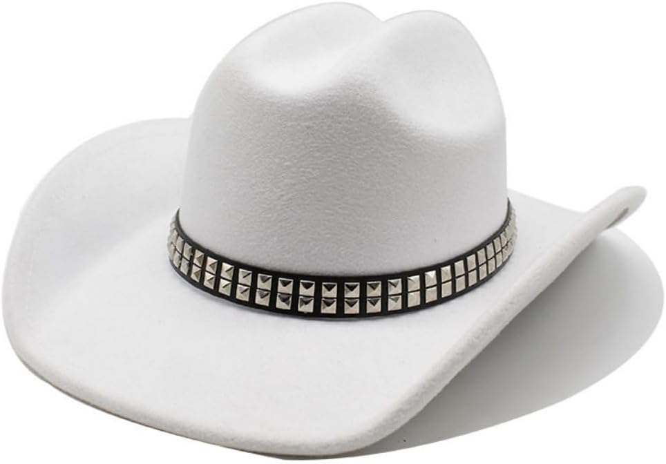 Western Cowboy Hat, Brown Felt with Studded Band, Wide Brim, Classic Crown