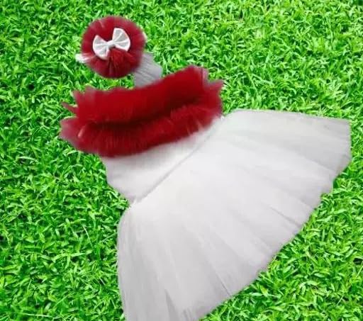 Image of JS.Garments ..ONE Sholder Hair Band FREEL Frock (RED and White) JSipjmf 18-24 M