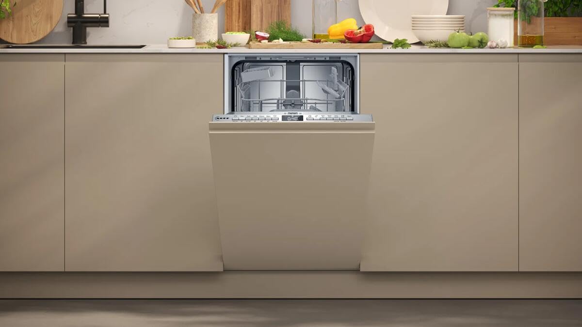 NEFF S855EKX33E, N 50, lavavajillas inteligente totalmente integrado, 45 cm, cajón para cubiertos, sistema de cesta Flex I, programa favorito, fuerte rendimiento de limpieza, apertura automática de