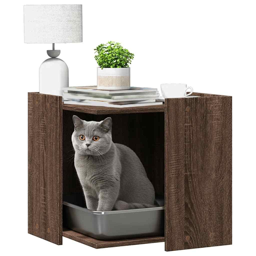 Katzentoilette Versteck in Eichen-Optik, Katzenhaus als Beistelltisch, diskreter Katzenklo Schrank aus Holzwerkstoff, 53x53x51 cm, platzsparendes Katzenmöbel für Katzenzubehör