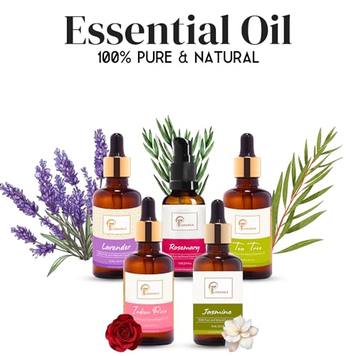 FLORANILE Essential Oil Combo Pack | Lavender+Rosemary+Tea Tree+Rose+Jasmine | Essential oil For Home Fragrance | Hair Growth | Care for Face | Essential Oil for Aromatherapy |... - Image 2