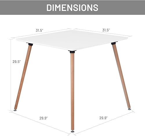 Miniatura 3 de Mesa de comedor cuadrada de 31.5 pulgadas para 2-4 personas, mesa blanca funcional moderna con patas de madera para el hogar, oficina, cocina,