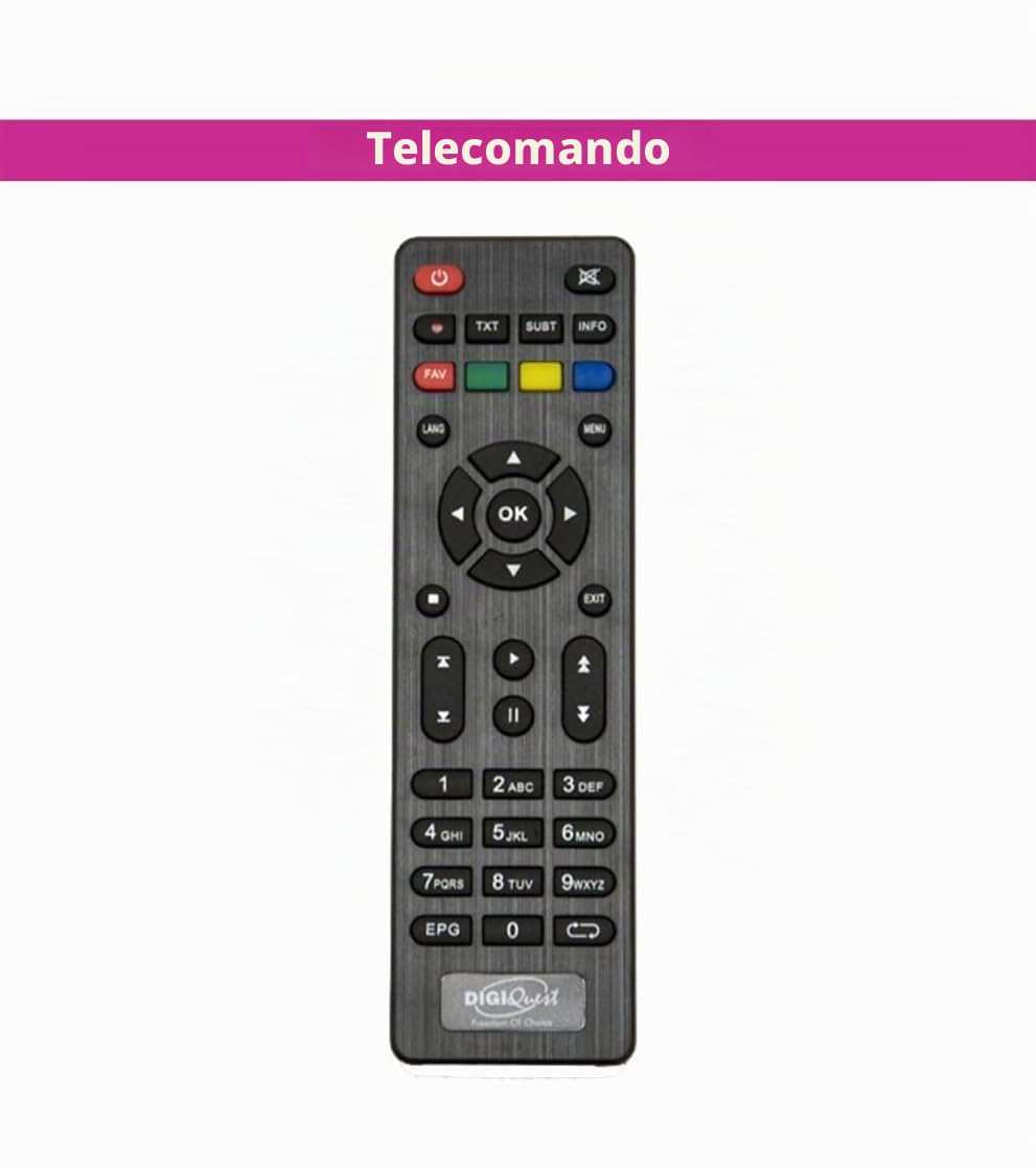 Decoder Digitale Terrestre 2025, DVB-T2, Digiquest SH5 HEVC H.265 10bit Full HD FTA, Sintonizzatore TDT HD, USB, HDMI, SCART, Ethernet LAN RJ-45, Telecomando, Plastica, TV Sat Decoder