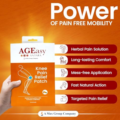 Image of AGEasy (Max Group Comfort Hinged Knee Brace (L) With Pain Relief Patches (Pack Of 5) |Powerful & Fast-Acting Formula With Goodness Of Turmeric Cotton (Large, Pack Of 5)