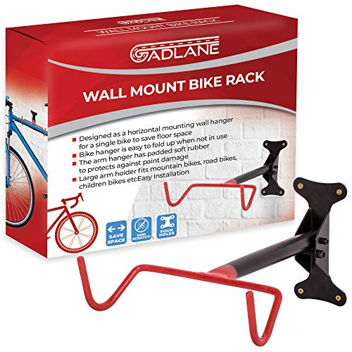 GADLANE Soporte Bicicleta Pared Ganar Más Espacio Plegable Soporte Para Bicicletas Con Protección Del Cuadro - Tornillos Incluidos - Negra/Roja
