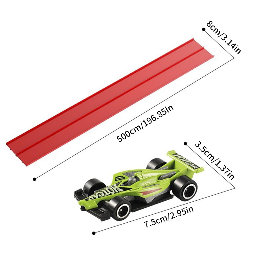 5M Flexible Race Car Track Set For Kids With 4 Alloy Cars | Dual Racetrack For Jumps, Loops & Ramps | Portable, Rolls Up For Storage | Ages 3+ Great Gift (Red)