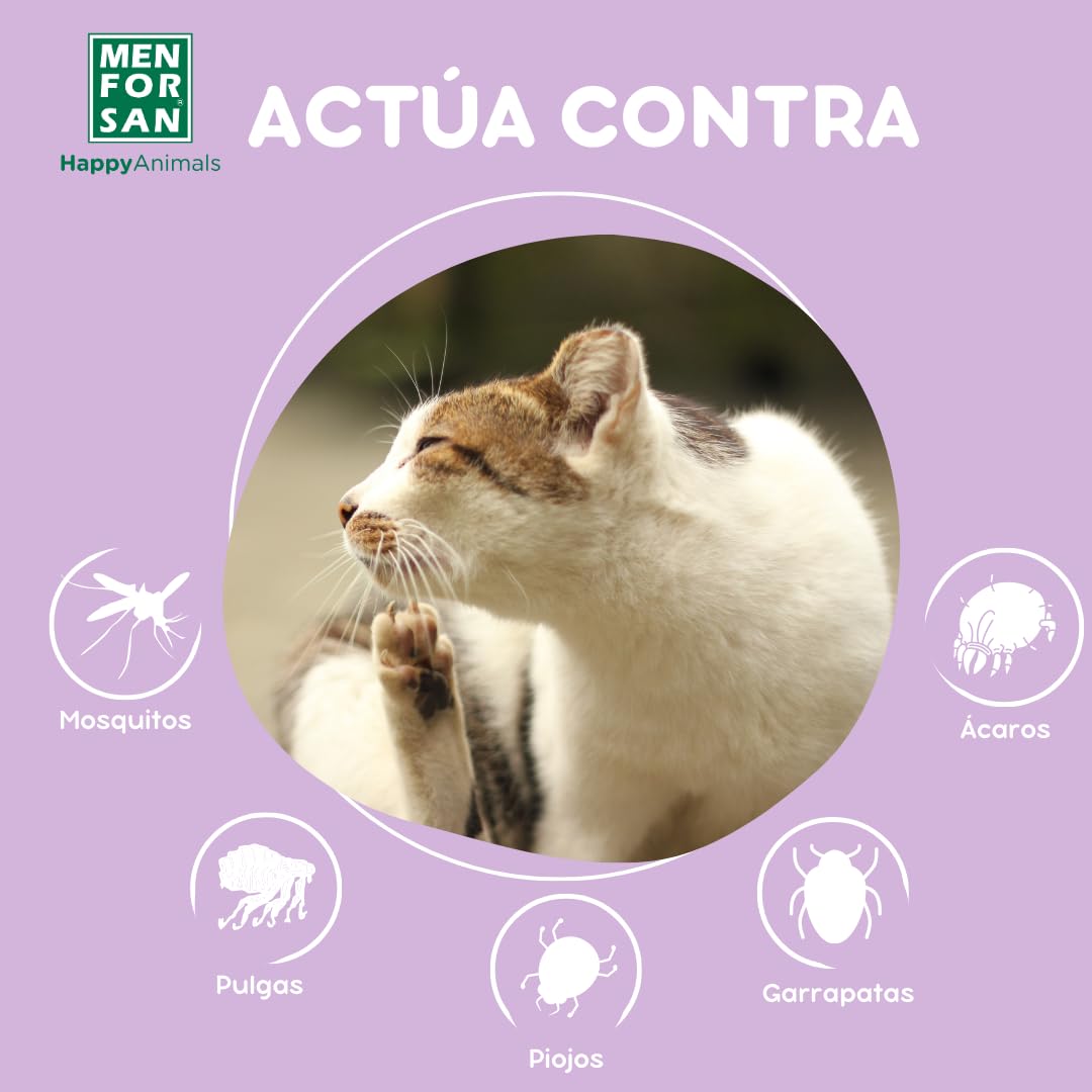 MENFORSAN Pack con 12 Pipetas Anti-Insectos para Gatos, con Margosa, Geraniol y Lavandino, Bolsa autocierre