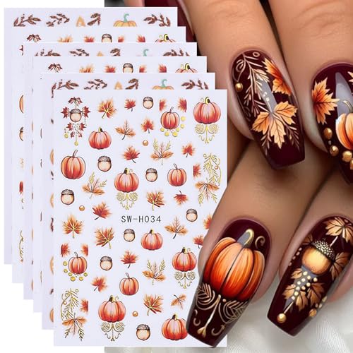 Fall Nail Art Stickers Decals 3D Pumpkin Nail Stickers Fun Fall...