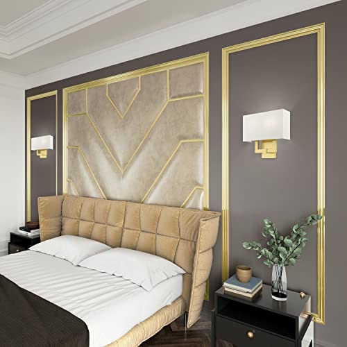 Image of Livex Lighting 51103-12 Meridian Collection ADA 2-Light Wall Sconce Light with Off-White Hardback Fabric Shade, Satin Brass, 13 x 12.5