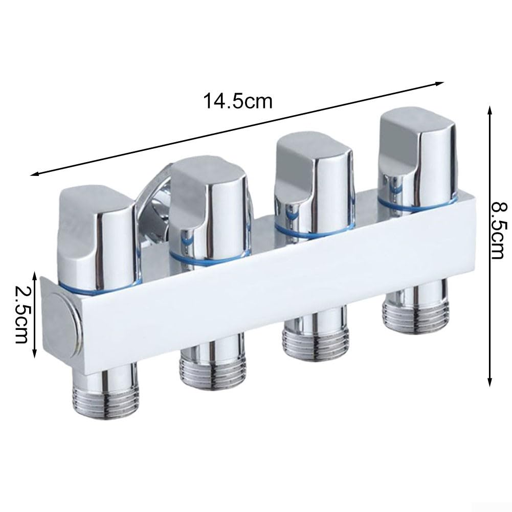 Eckventil aus Messing mit vier Ausgängen, perfekt für effiziente Wasserverteilung im Haushalt (Silber)