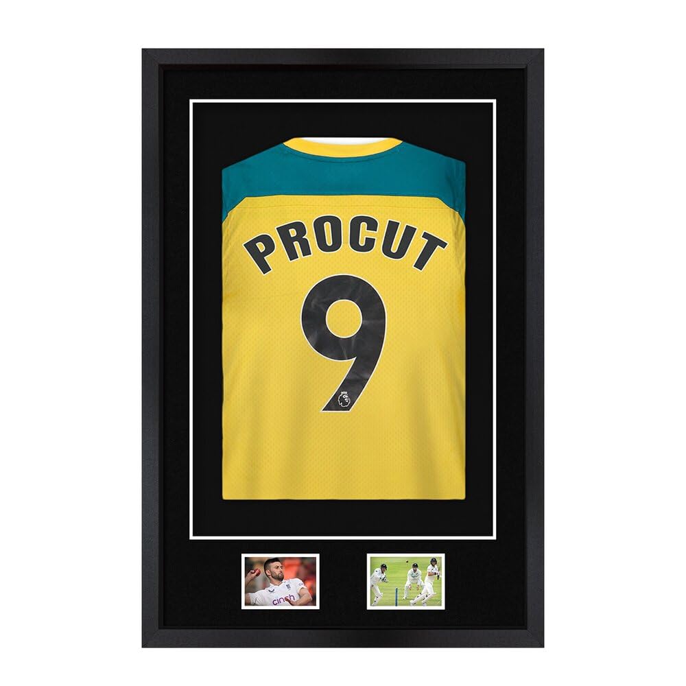 Procut Global 90x60CM Football Shirt Frame Display | 3D Deep Box with Black Mount - 58x40CM Shirt Window & Two 5x3.5" Photo Apertures | DIY Kit for Rugby, Cricket & Sport Jerseys | Matte Black