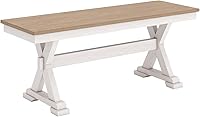 Signature Design by Ashley Westlinport 48" Farmhouse Dining Bench, Antiqued White & Butcher Block Finish