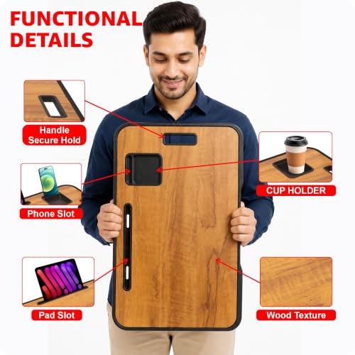 Image of TEKCOOL Smart Multipurpose Foldable Laptop Table with Cup Holder, Study Table, Breakfast Tables, Foldable and Portable /Ergonomic & Rounded Edges /Non-Slip Legs (Wood NEW)'