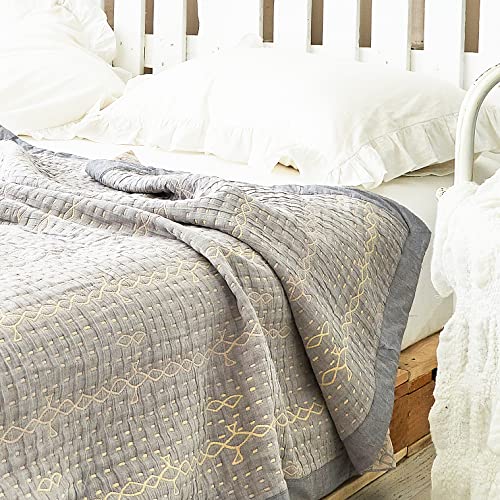 Heather Touch Queen Blanket Tencel Quilted Blanket 90X90 Cotton Comfy Bedspread Soft Lightweight Breathable Blanket Gray #TOP4