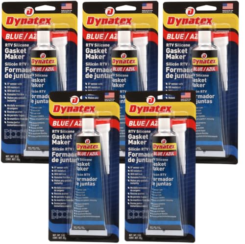 Image of Dynatex Blue RTV Silicone Gasket Maker 3 oz Tube - Oxygen Sensor Safe, OEM Specs, Gear Oil Resistant, Oil /Water Resistant, Made in the USA (5-Pack)