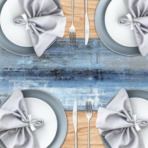 Blue Grey Long Table Runners Modern Art Farmhouse Linen Table Runners Dresser Scarves Retro Rustic Style for Party Kitchen Dining Table Coffee Holiday Party Decor (13"x108") by AILUER - Image 4