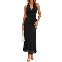 Wenrine Womens Formal Cocktail Maxi Dress Halter V Neck Party Dresses