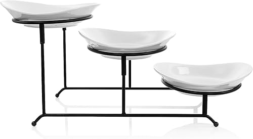 Miniatura 2 de Elama Juego de aperitivos de cerámica de cerámica, 4 piezas, porcelana de 3 niveles y metal, 3