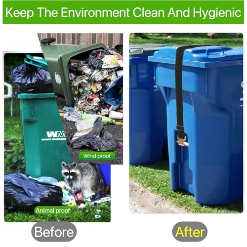 Image of Trash Can Locks for Animals, Bear Proof Trash Can Lock, Garbage Can Lid Lock for Raccoons, Strong Outdoor Trash Bin Bungee Cord Strap, Adjustable Garbage Can Security Strap-Black