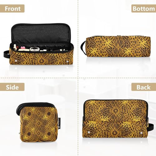 Bolsa de viaje para herramientas de cabello con tapete para plancha, soporte para rizador y secadora - Estampado abstracto leopardo dorado miniatura 5